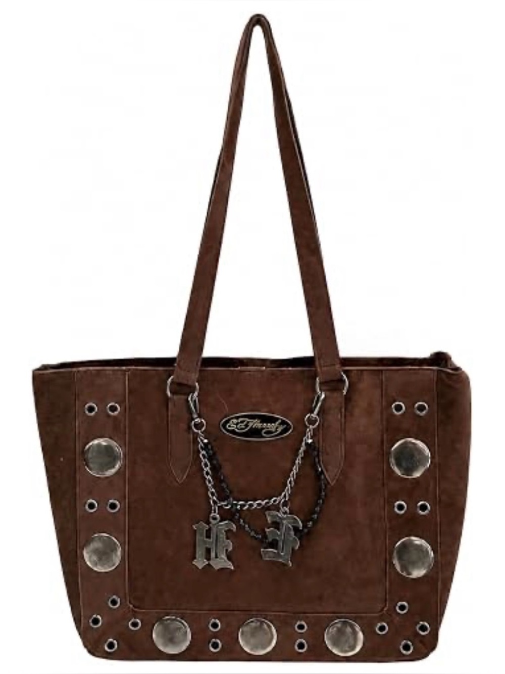 Ed Hardy chocolate faux-suede studded tote-NWT